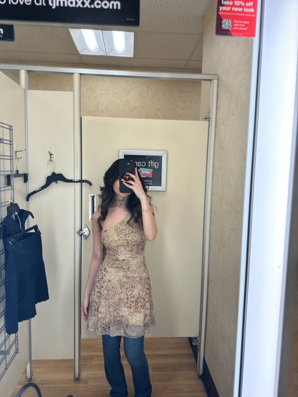 One-Shoulder Floral Dress in Beige Small
